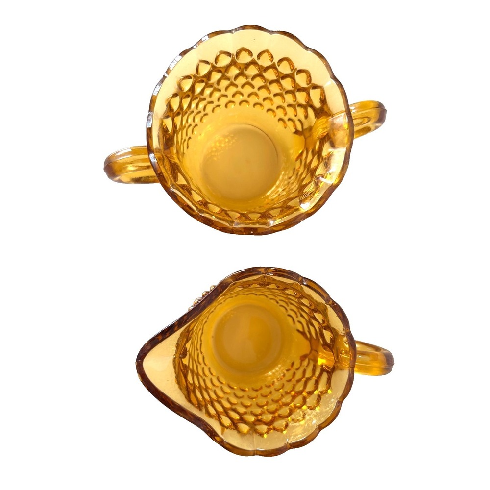 70s LE Smith Hobnail Yellow Gold Glass Sugar and Creamer Set Scalloped - Picture 5 of 11